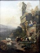 Johann Heinrich Roos Landschaft mit Tempelruine in Abendstimmung oil painting reproduction